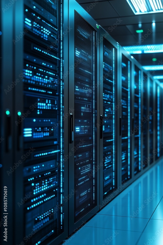 Aufkleber expansive server room showcasing black and blue mainframe computers for cloud computing services