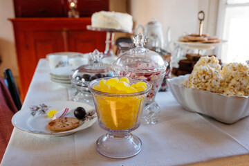 A typical Christmas table of treats, as laid out at Old World Wisconsin Historical Society, Eagle, Wisconsin