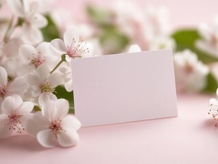 beautiful white greeting card placed elegantly on a soft pink background, adorned with delicate flowers. the love letter vibe is enhanced by a gentle, romantic atmosphere inviting heartfelt sentiments