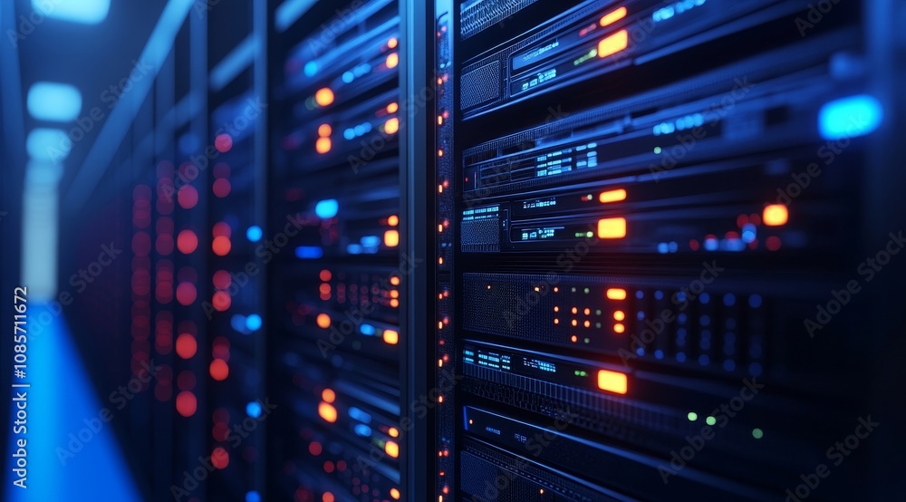 Aufkleber modern data center featuring network computers and switches in a virtual reality technology hub