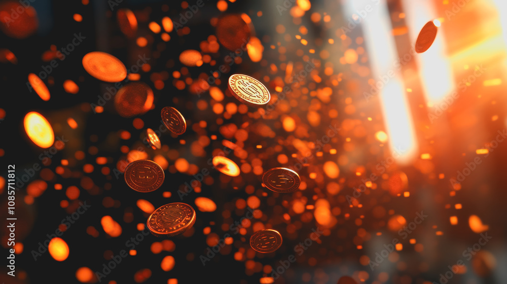 Aufkleber abstract background of falling coins with blurred light effects creating a dynamic and eye-catching 