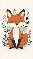Obraz premium Cartoon Red Fox in the Forest Illustration with Cute Tail and Orange Fur