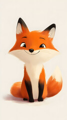 Obraz premium Cartoon Red Fox in the Forest Illustration with Cute Tail and Orange Fur