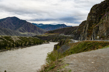 Katun river, in the Altai mountains, Gloomy autumn days.
