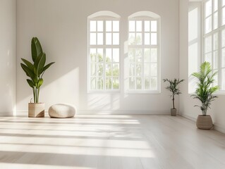 Fototapeta premium bright daylight streaming into an empty interior room, showcasing cozy decor and creative spaces, inviting inspiration and comfort in home interior design