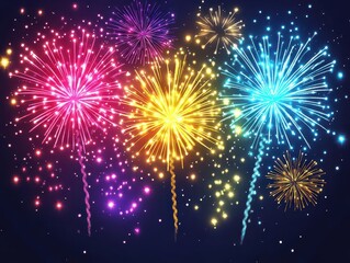 bright fireworks bursting in the night sky, illuminating the atmosphere with vibrant colors, perfect for holiday celebrations and joyful gatherings