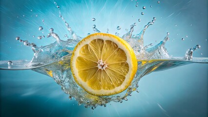 Refreshing Lemon Slice Splashing into Crystal Clear Water