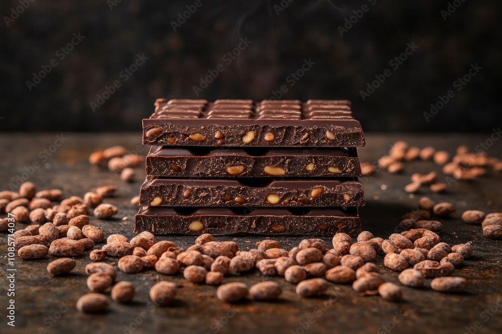 Poster Delicious dark chocolate bars with cocoa nibs create a tempting treat, perfect for indulging in a rich and flavorful experience