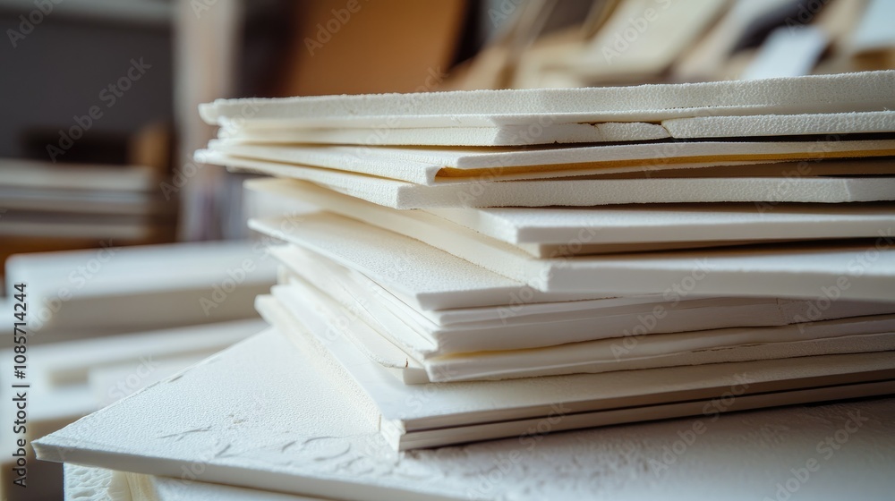 Poster stack of blank canvases in artist studio highlighting the texture and color variations of high-quali