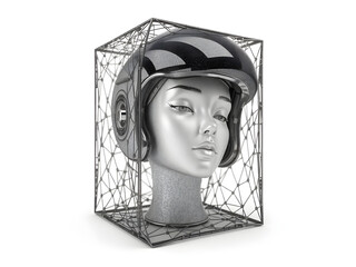 A close up of a robot head with a futuristic design generative ai