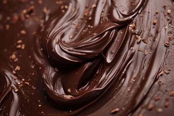 Smooth chocolate hazelnut spread textured with swirls and sprinkled with crunchy bits creates a delectable background