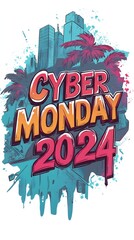 Cyber Monday 2024 with Tropical Design and Palm Trees