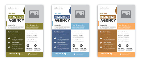 Modern Branding Agency Flyer Design 3 color set.