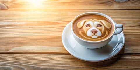 Obraz premium A delightful cup of coffee with adorable canine latte art on a rustic wooden surface