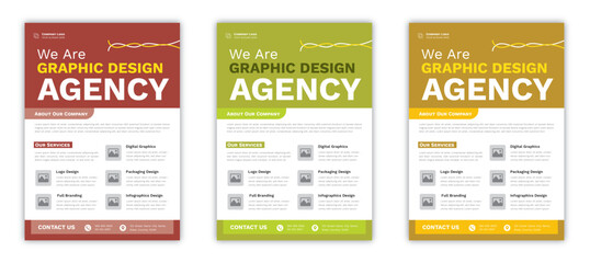 Graphic Design Agency Flyer layout 3 color set.