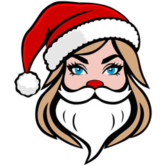 santa girl portrait from the front. beautiful santa woman also called mrs santa claus, mrs santa clara and mrs santa nikola for xmas illustration graphic
