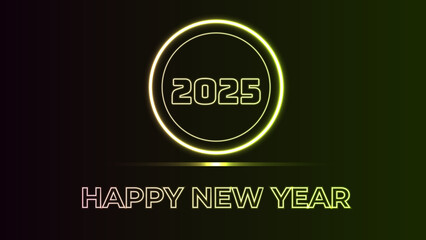 2025 Neon Happy New Year Glowing Circle Design Celebration