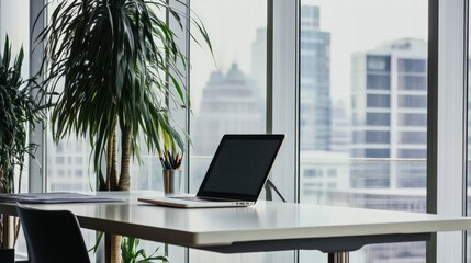 Remote work setup urban office digital workspace modern environment minimalist view productivity focus