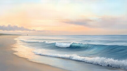 Calm waves rolling in at sunset serene beach scene coastal landscape tranquil environment scenic viewpoint nature's beauty