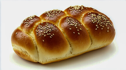 Sesame seed bun isolated on a white background, showcasing its texture and details