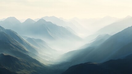 Obraz premium Breathtaking mountain landscape serene valley nature photography misty environment aerial view tranquility and beauty