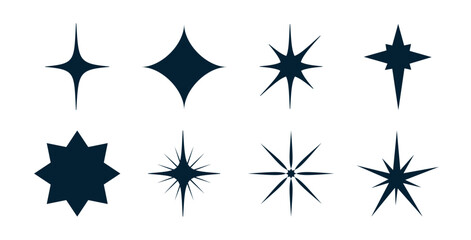 Sparkles Icon Set for UI Designs. Set of Clean shining icons. Sparkle Sign. Flash symbol. Magic Stars Vector Icon. Clean