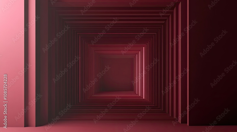 Poster red abstract geometric tunnel with depth and perspective