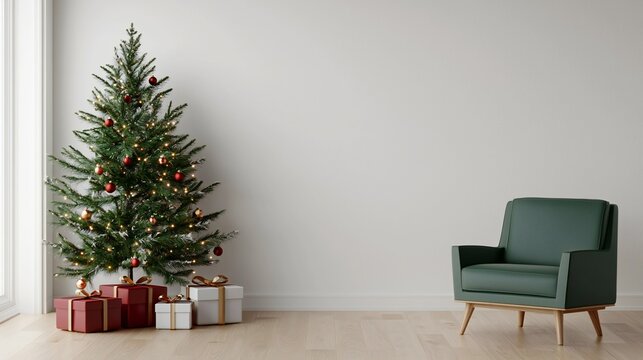 Festive Christmas Room Interior Tree Gifts Chair