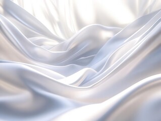 Obraz premium elegant white silk satin fabric flowing gracefully, showcasing delicate waves and folds, bathed in soft light, creating a luxurious and sophisticated backdrop