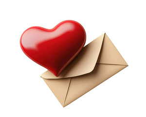 Red heart placed on a beige envelope symbolizing love letters or messages