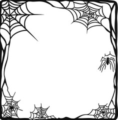 Decorative Spider Web Border for Halloween or Gothic Inspired Designs Featuring Intricate Patterns and a Single Spider in the Corner, Ideal for Invitations and Stationery