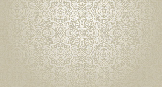 Fototapeta Vector vintage damask pattern in elegant beige tones. Decorative floral ornaments perfect for wallpaper, invitations, and luxury designs. Includes a working seamless pattern in the swatches panel