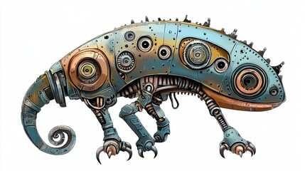 Fototapeta premium A Mechanical Chameleon with a Twisted Tail and Claws