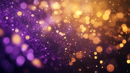 Naklejka premium Gold and Dark Violet Fireworks with Sparkling Light Effects and Bokeh on Festive Night Sky Background