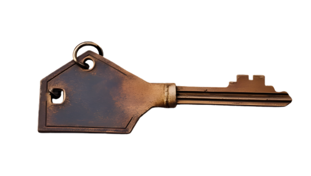 A house-shaped key isolated on a transparent background - Powered by Adobe