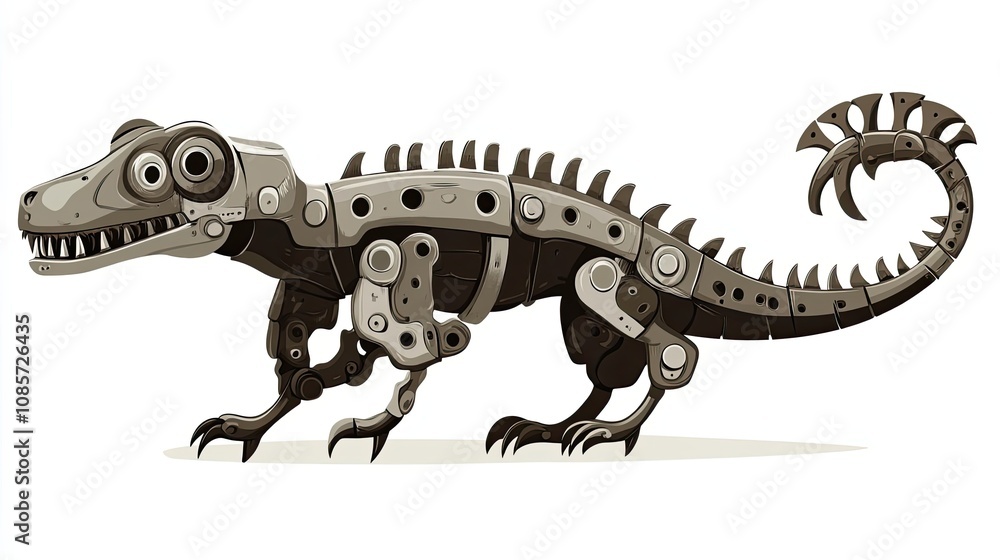 Poster mechanical dinosaur with sharp teeth and claws