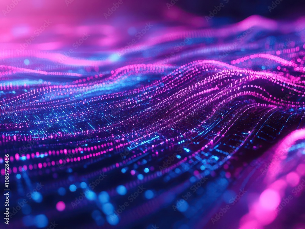 Aufkleber futuristic abstract background with glowing pink and blue neon lines in rapid motion, bokeh lights a