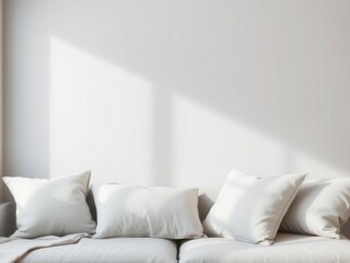 Assorted grey cushions on a grey background, empty space, soft, grey