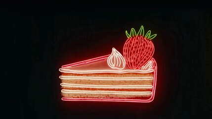 Neon Strawberry Cake Slice in Bright Colors