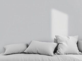 Assortment of grey cushions arranged neatly on a grey background, comfort, minimalistic, grey