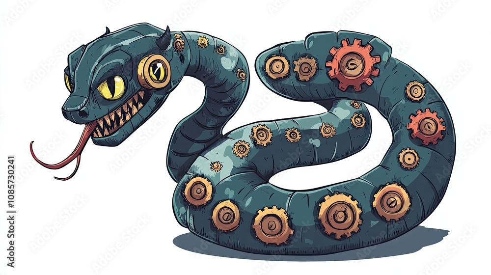 Poster a mechanical snake with cogs and gears
