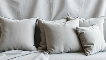 Assortment of grey cushions on a plain background, fabric, decor, stylish