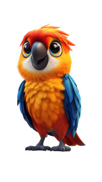recommend clip art: Parrot cartoon isolated on transparent background. png. clipart. Colorful animated parrot with detailed feathers and cheerful demeanor, showcasing a playful character design for creative uses