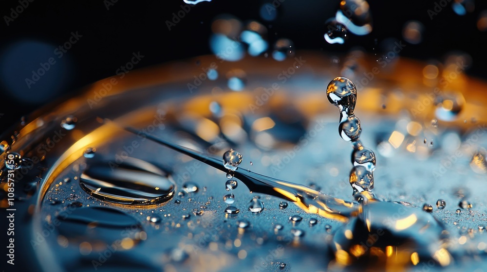Poster close-up of a luxury watch with water droplets creating a captivating abstract design and reflecting