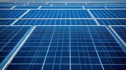 A close-up view of solar panels showcasing their blue surface and grid pattern used for harnessing solar energy.