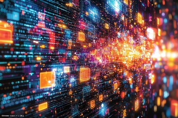 Obraz premium Vibrant digital data stream: futuristic technology and innovation background
