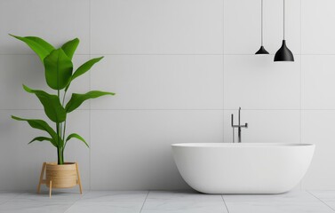 luxury bathroom concept. Minimalist bathroom with a large soaking tub, sparkling chrome fixtures, and marble tiles, Bathroom with soaking tub and chrome fixtures, Luxurious and fresh