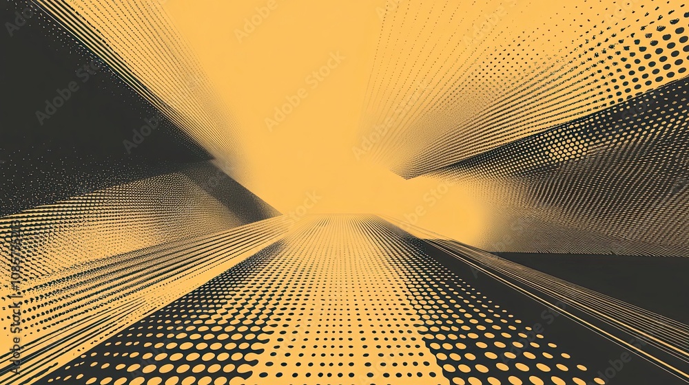 Poster abstract geometric pattern with yellow and black dots and lines