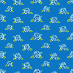 Seamless background created by many blue roses in blue background