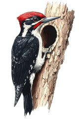Fototapeta premium Drawing with woodpecker. Colorful bird illustration.